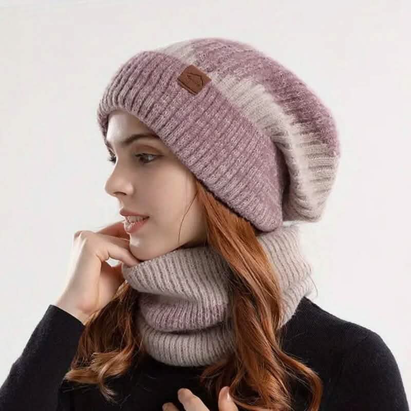 2-Pieces: Two-Tone Warm Knit Winter Hat 3