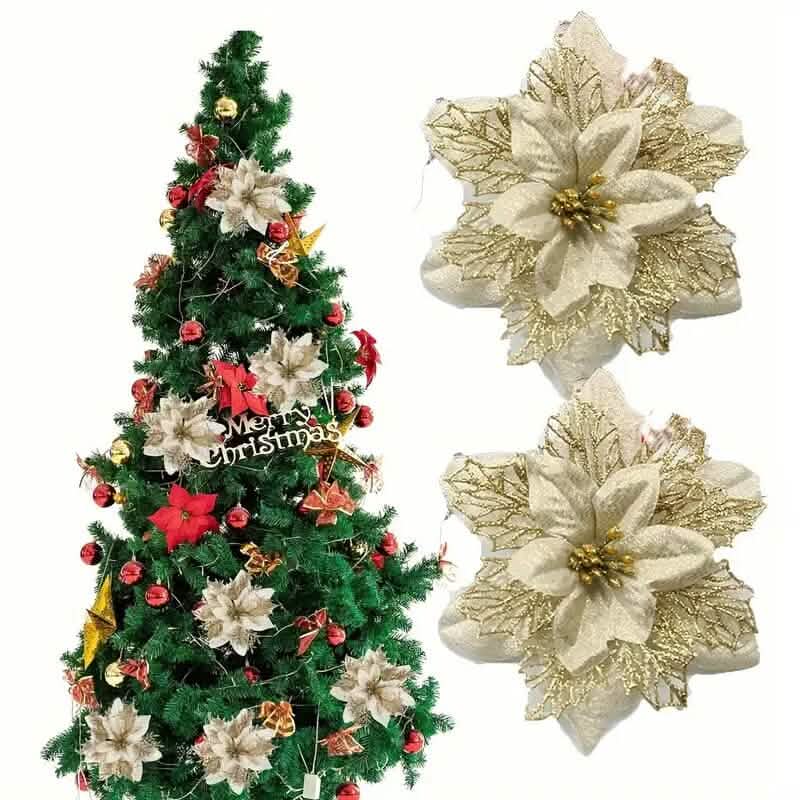 20-Pieces: Artificial Poinsettia Flowers Christmas Ornament 7