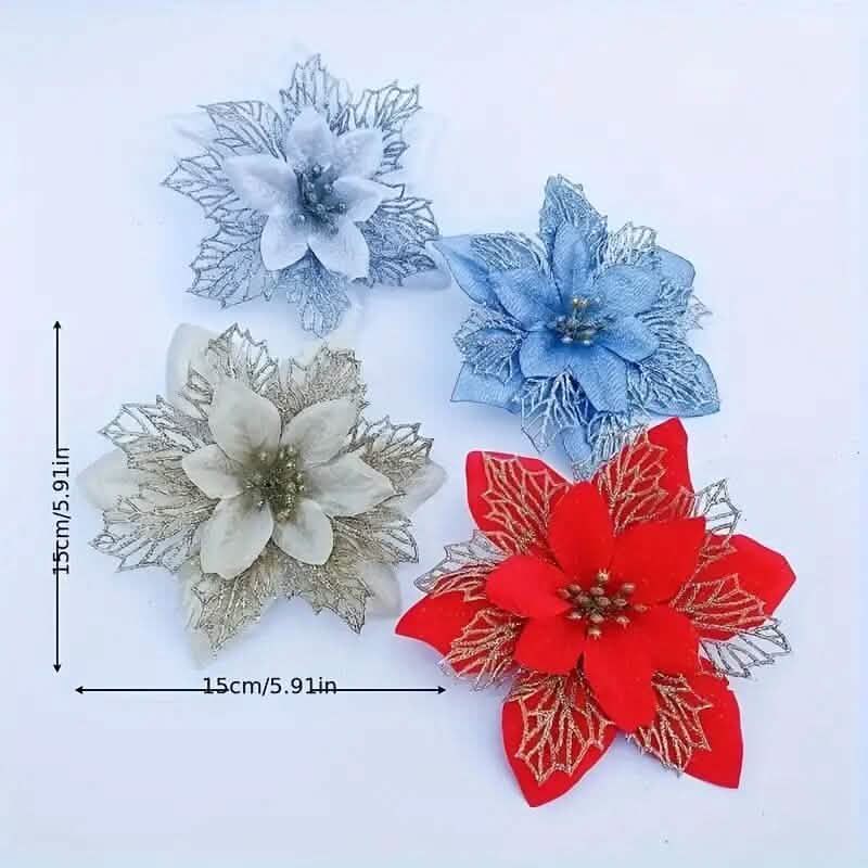 20-Pieces: Artificial Poinsettia Flowers Christmas Ornament 6