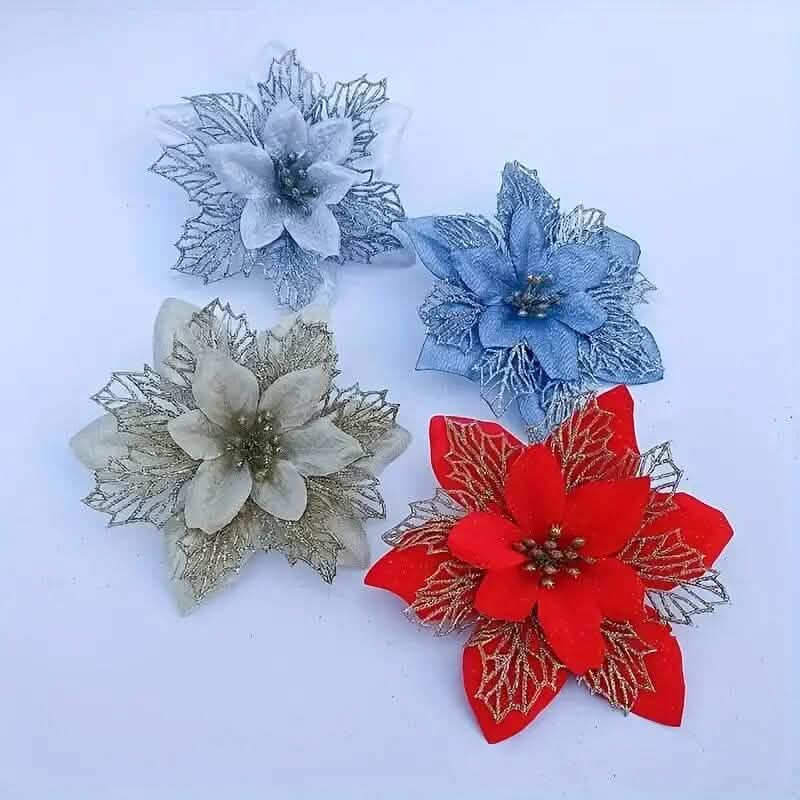 20-Pieces: Artificial Poinsettia Flowers Christmas Ornament 5