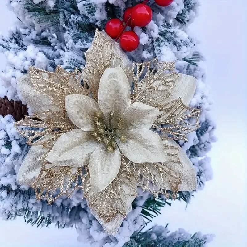20-Pieces: Artificial Poinsettia Flowers Christmas Ornament 2