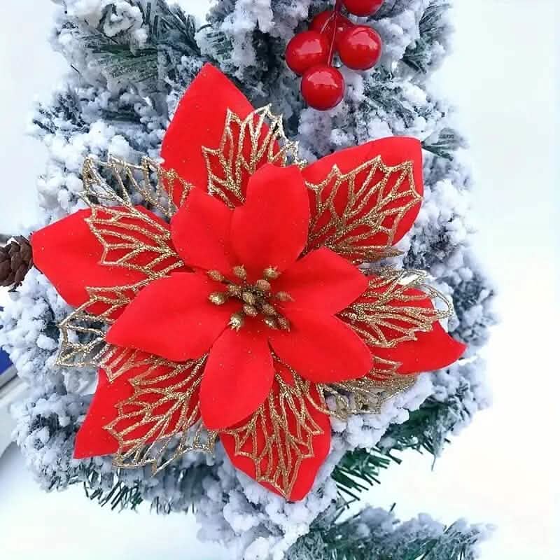 20-Pieces: Artificial Poinsettia Flowers Christmas Ornament 1