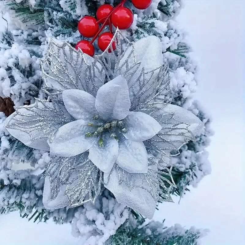 20-Pieces: Artificial Poinsettia Flowers Christmas Ornament 3