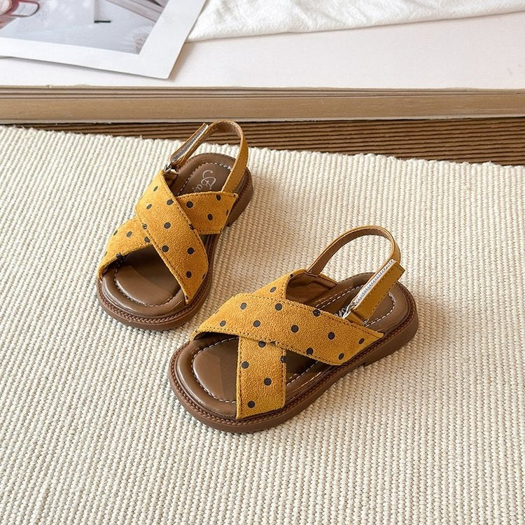 2026 Summer New Girls Sandals, Polka Dot Open-Toe Shoes, Princess Style Beach Shoes & Casual Slippers For Little Girls 4