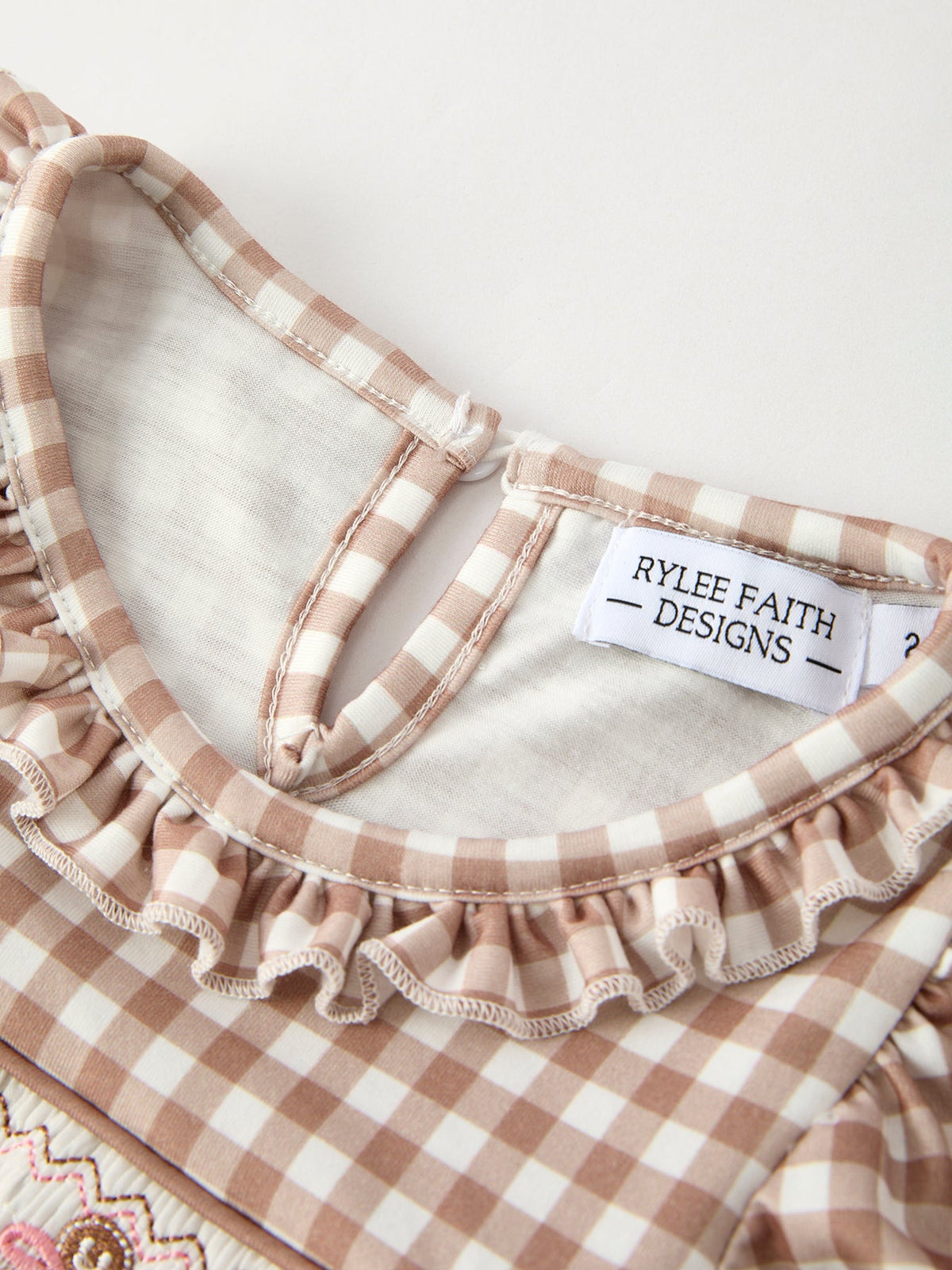 Christmas Vintage-Style Plaid Dress with Embroidered Gingerbread and Bows 9