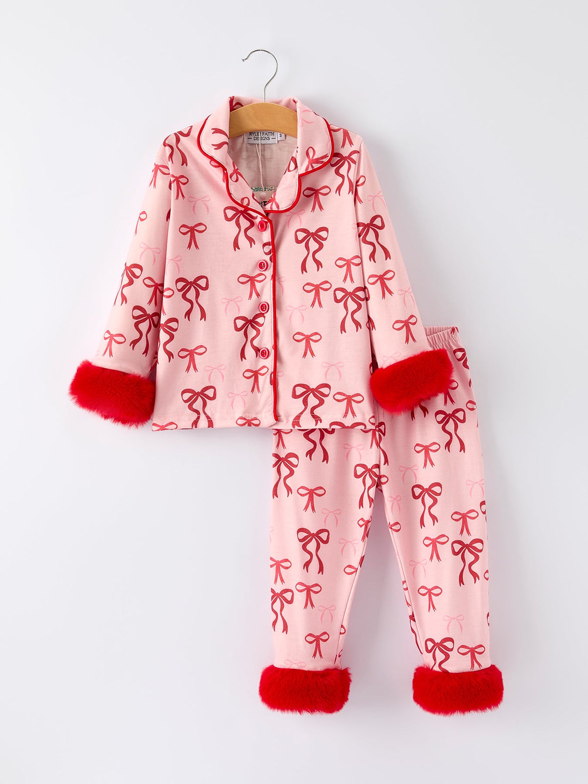 Bow Girls Pajama Set with Furry Trim 6