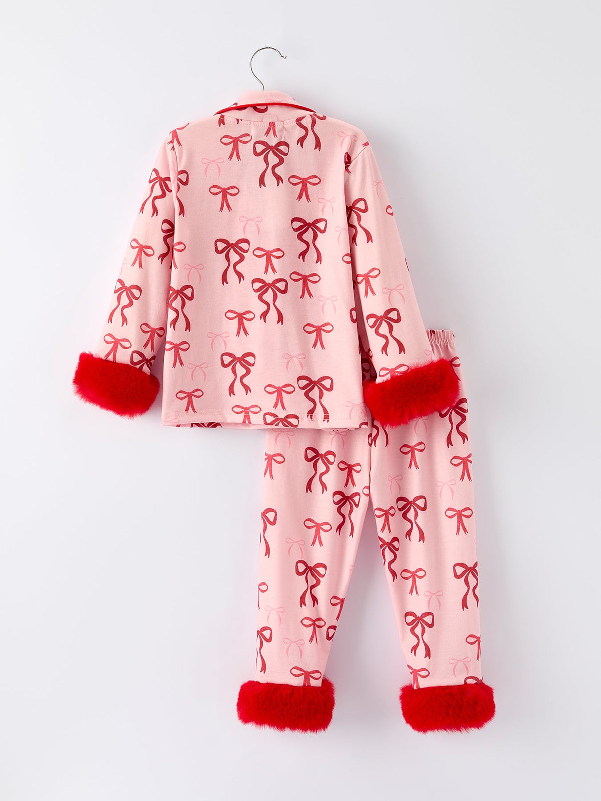 Bow Girls Pajama Set with Furry Trim 7