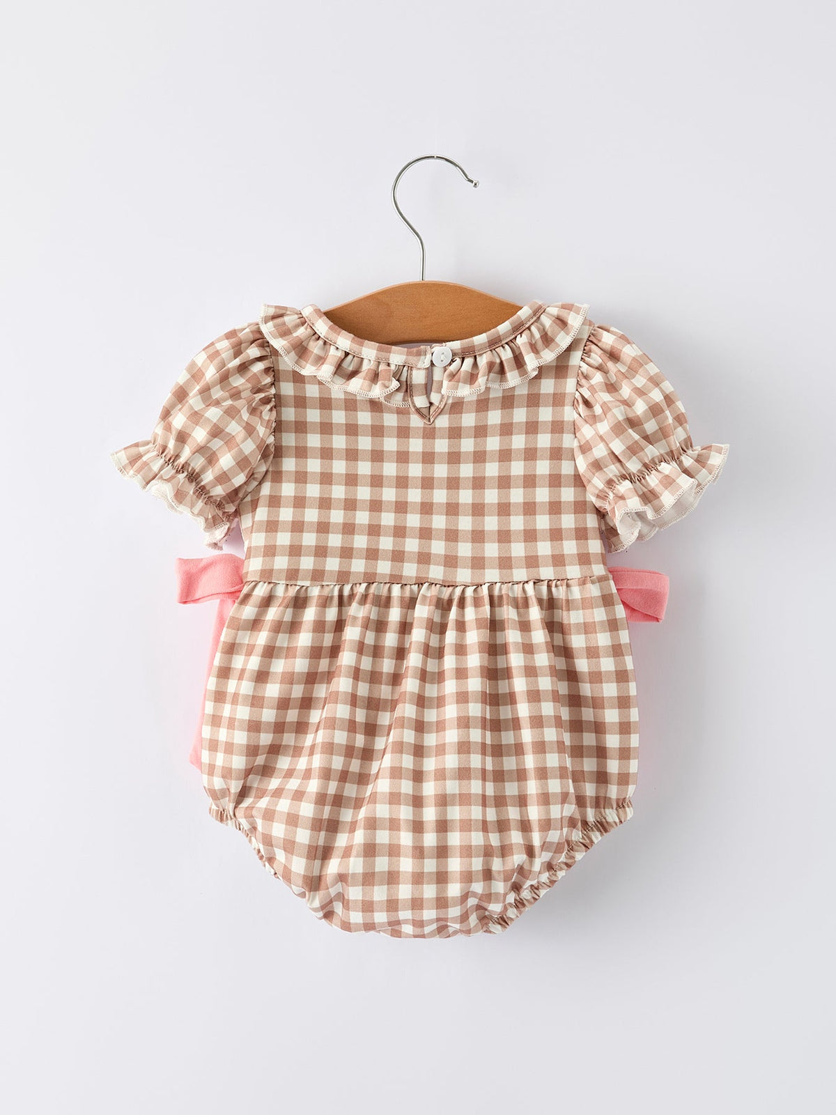 Christmas Vintage-Style Plaid Embroidered Gingerbread and Bows Girls Romper 7