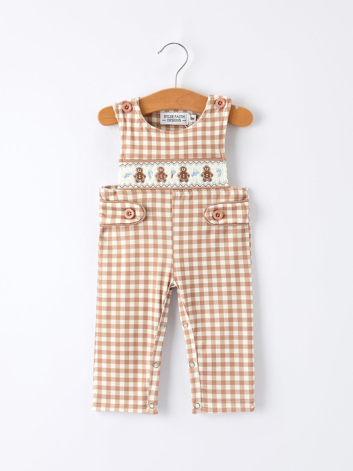 Christmas Vintage-Style Plaid Embroidered Gingerbread and Bows Boy Romper 6