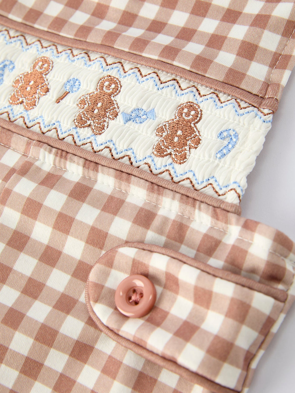 Christmas Vintage-Style Plaid Embroidered Gingerbread and Bows Boy Romper 9