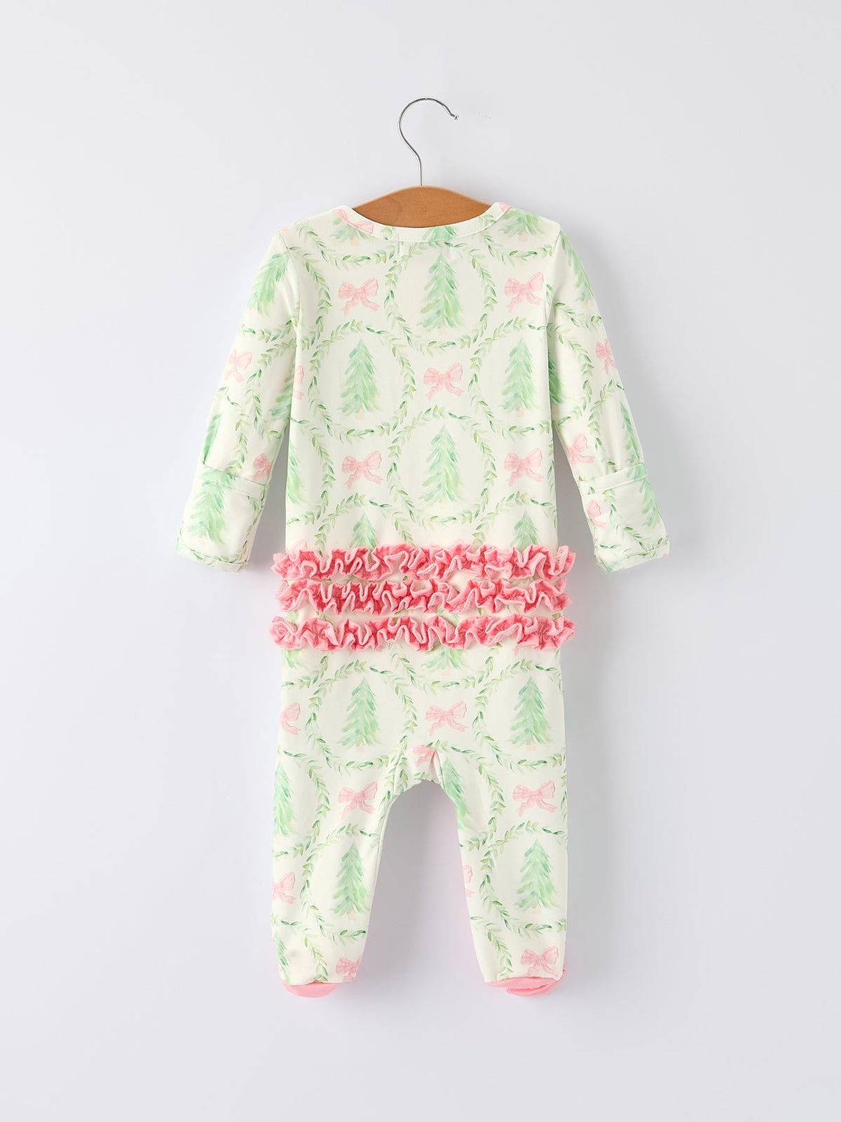 Christmas Tree Wreath Print Long Sleeve Zip Baby Girls Romper 6