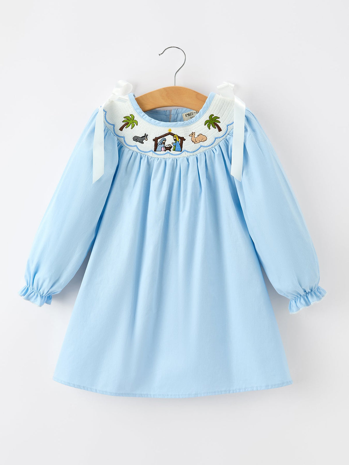 Christmas Nativity Smocked Long Sleeve Girls Dress 1