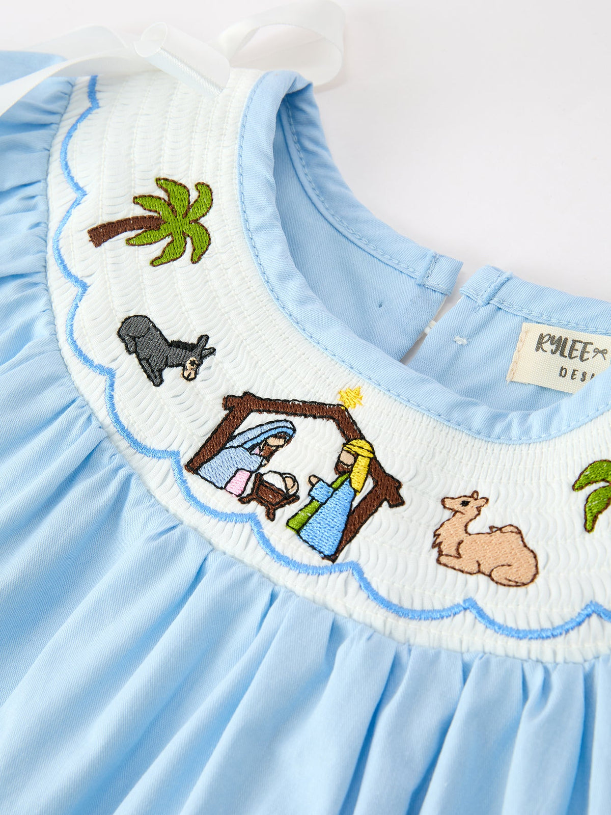 Christmas Nativity Smocked Long Sleeve Girls Dress 3