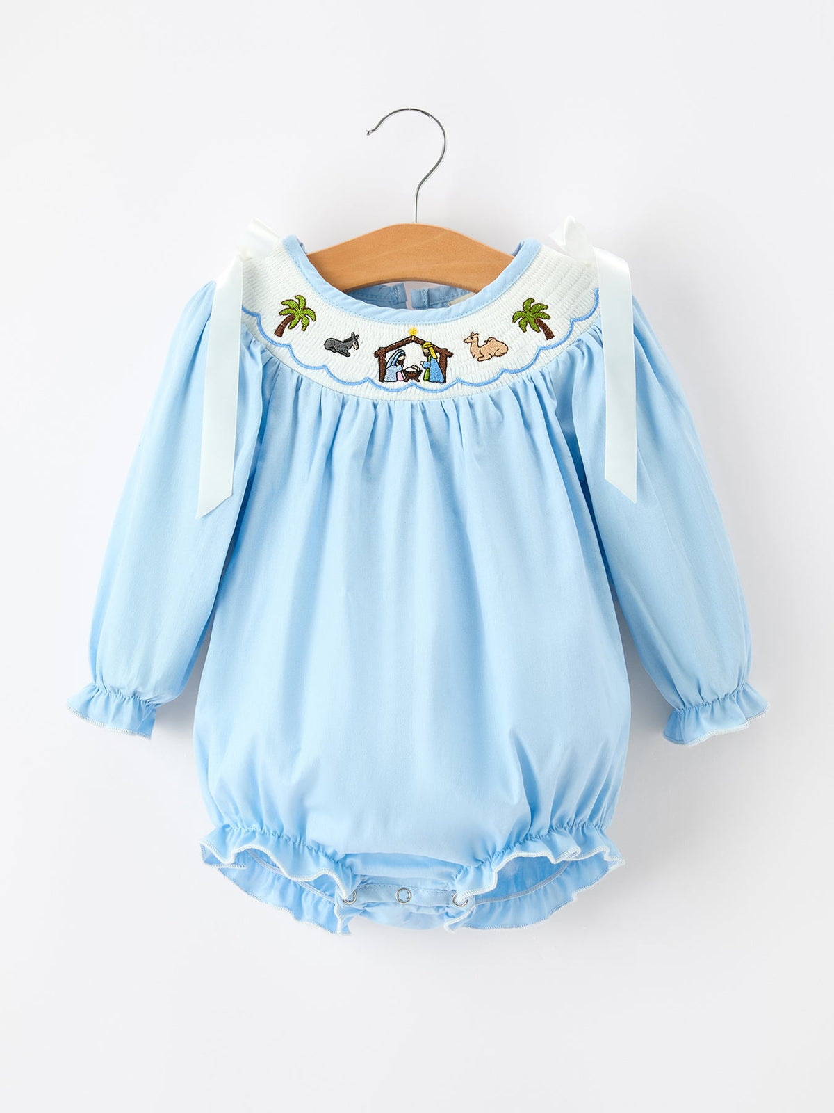 Christmas Nativity Smocked Baby Bubble Romper 1