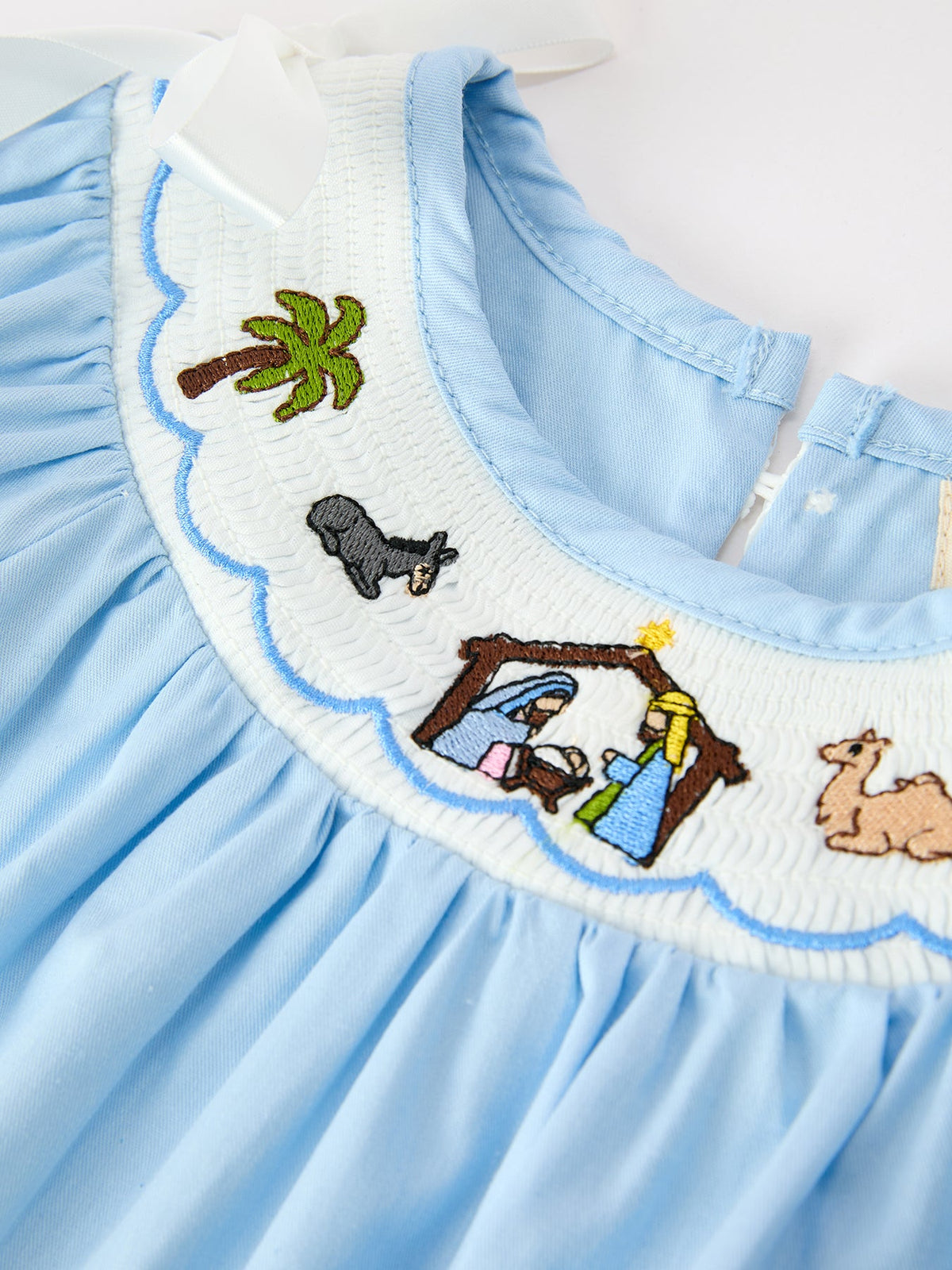 Christmas Nativity Smocked Baby Bubble Romper 3