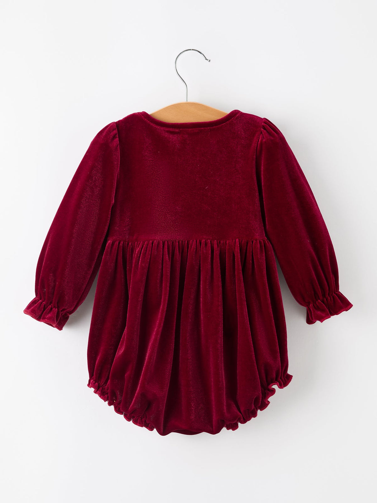 Baby Girls Christmas Burgundy Velvet Plaid Bow Romper 2