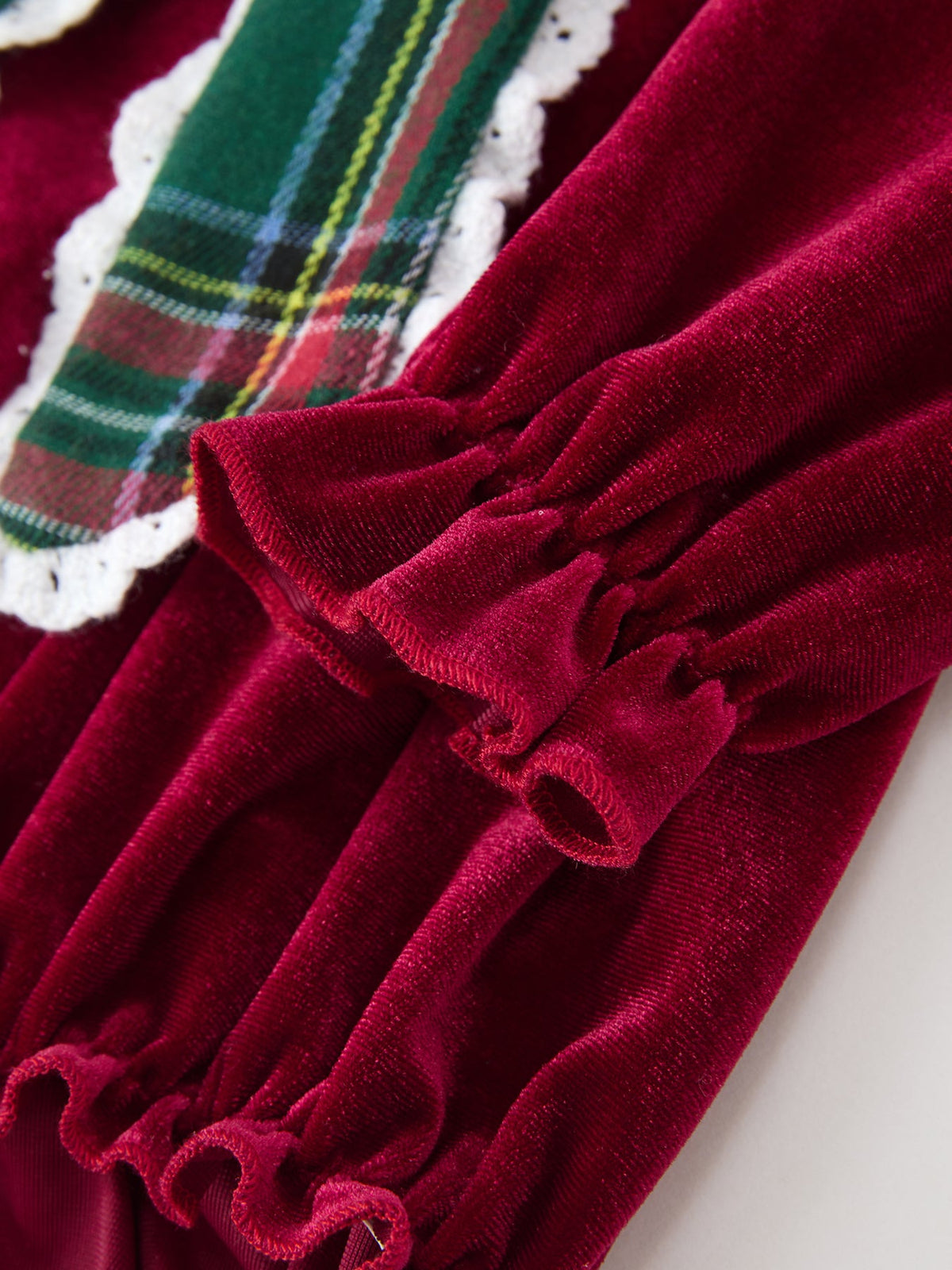 Baby Girls Christmas Burgundy Velvet Plaid Bow Romper 4