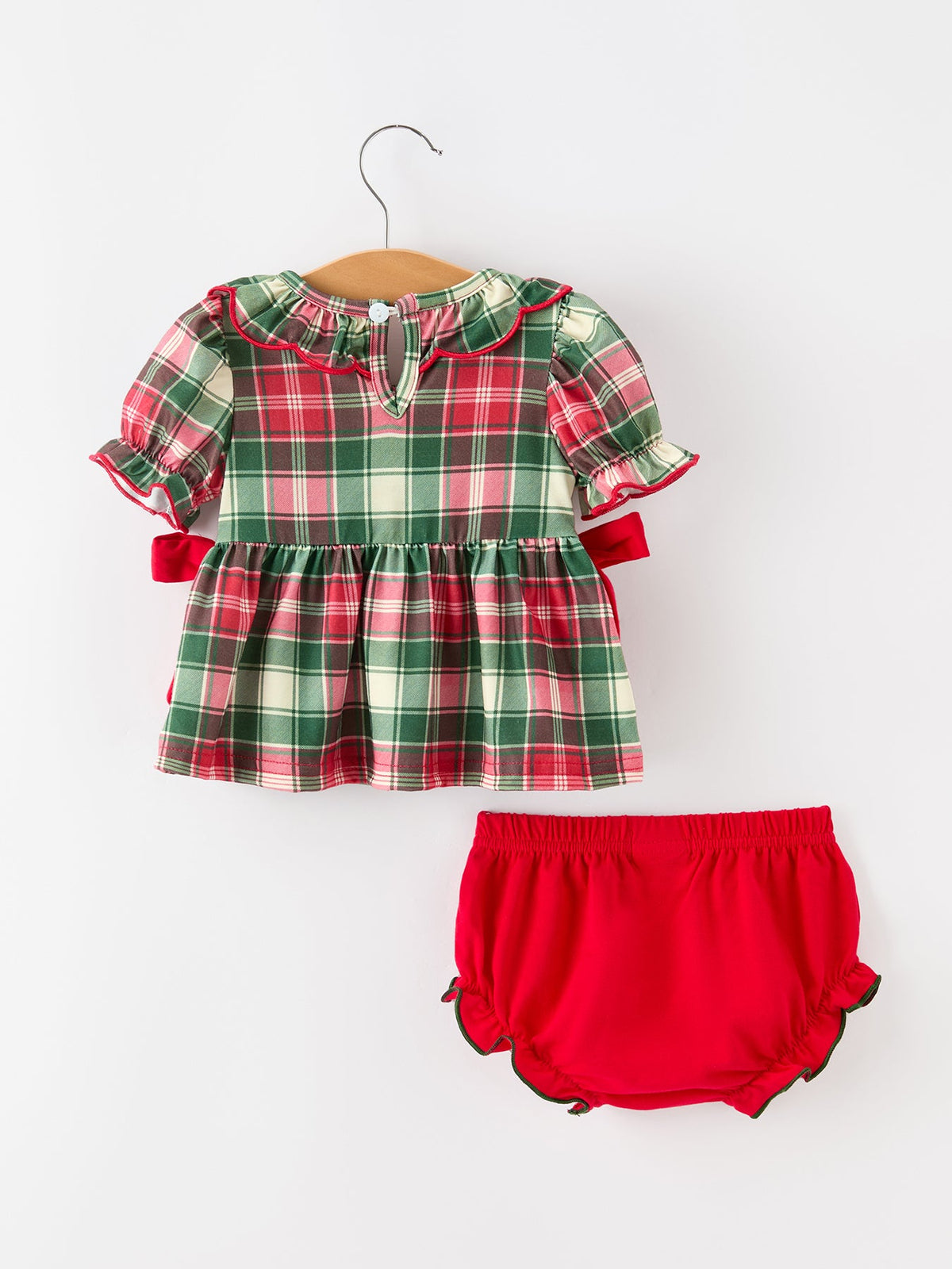 Christmas Girls Plaid Smocked Ruffle Collar Bloomer Set 2