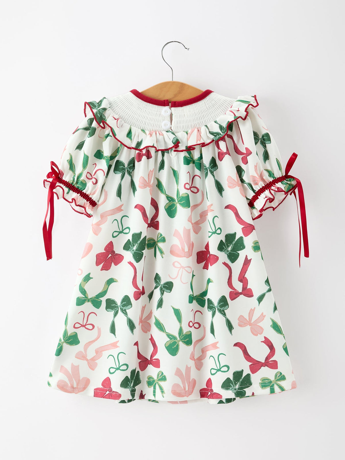 Christmas Girls Holly Jolly Bow Smocked Ruffle Dress 2