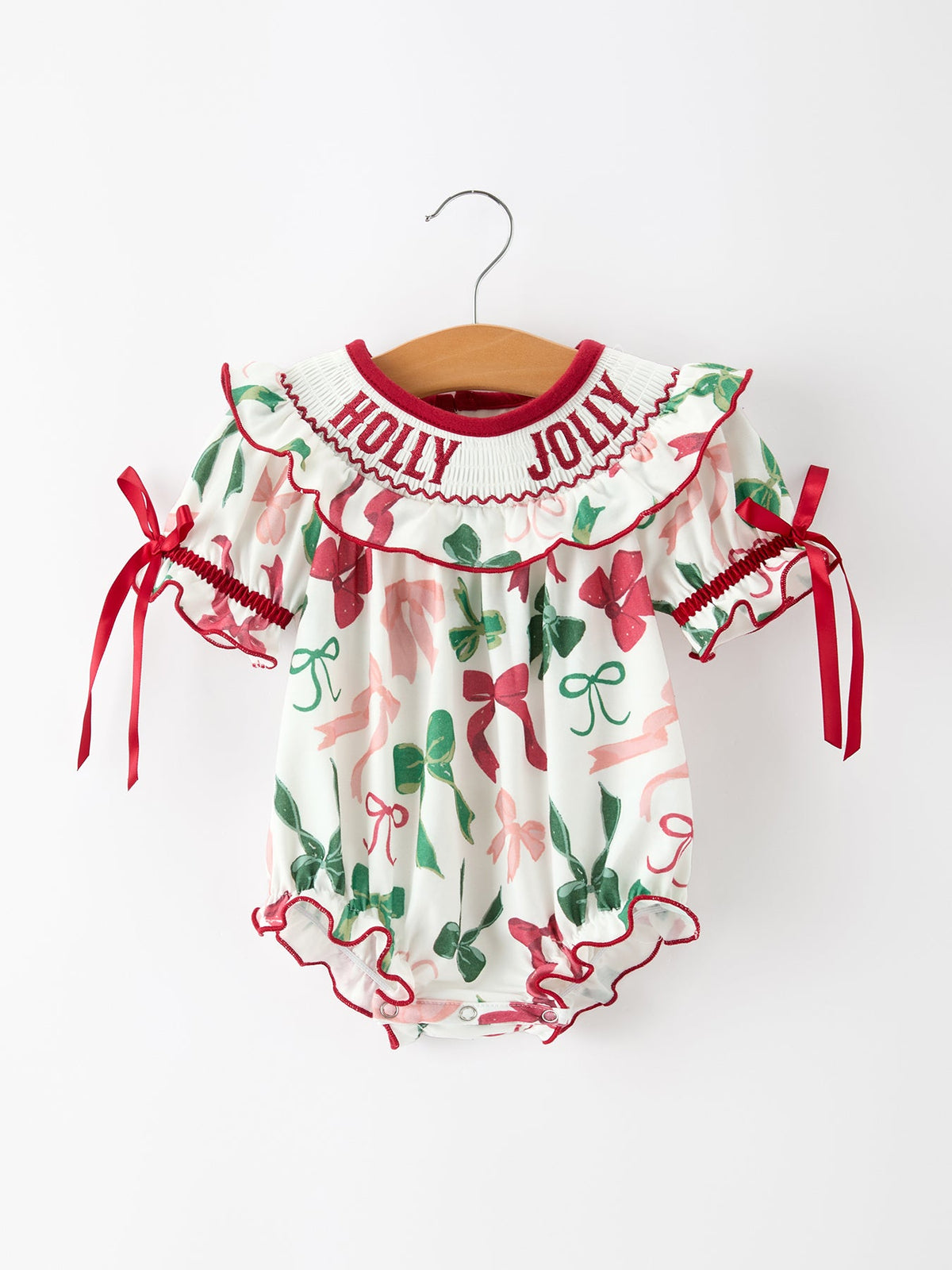 Christmas Baby Girls Holly Jolly Smocked Bubble Romper 1
