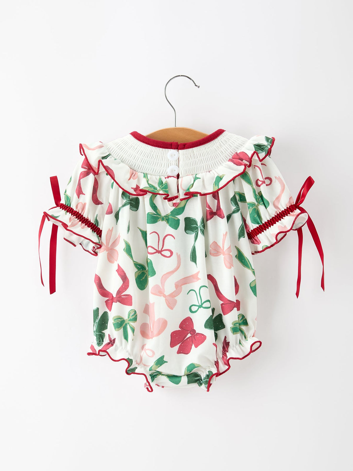 Christmas Baby Girls Holly Jolly Smocked Bubble Romper 2