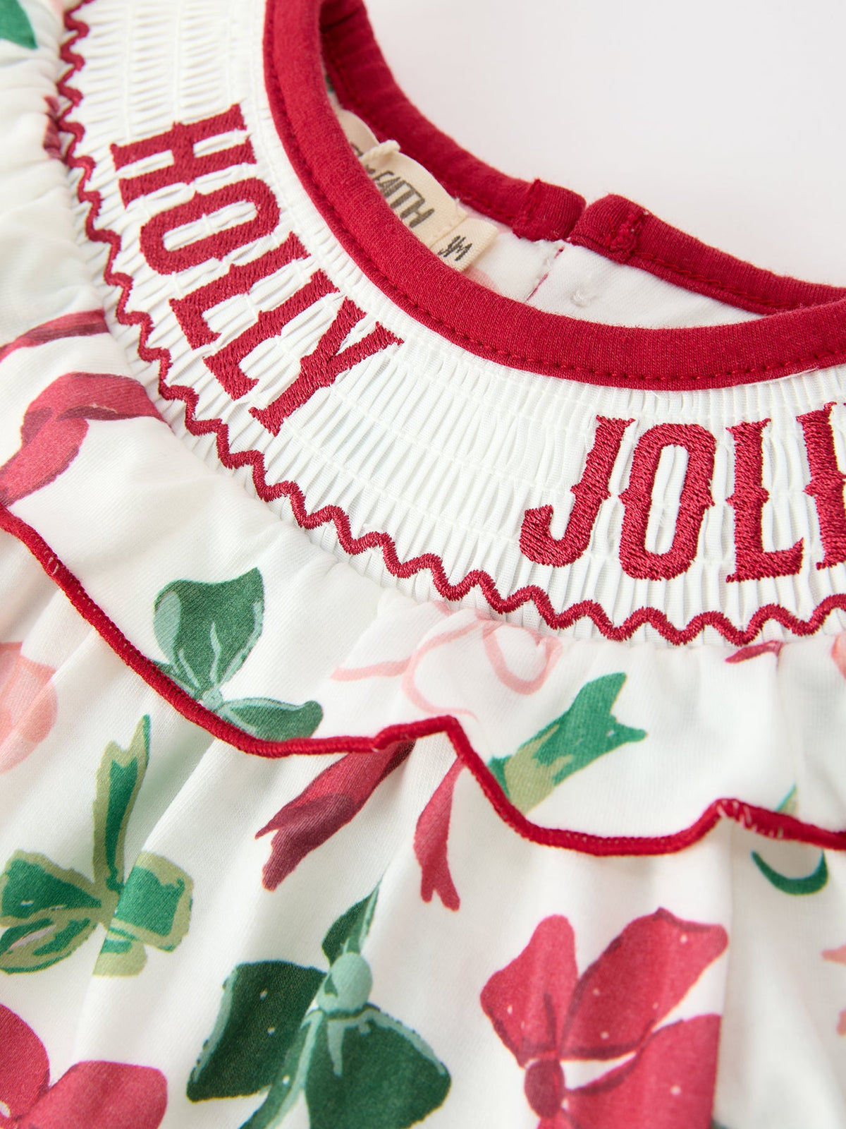 Christmas Baby Girls Holly Jolly Smocked Bubble Romper 3
