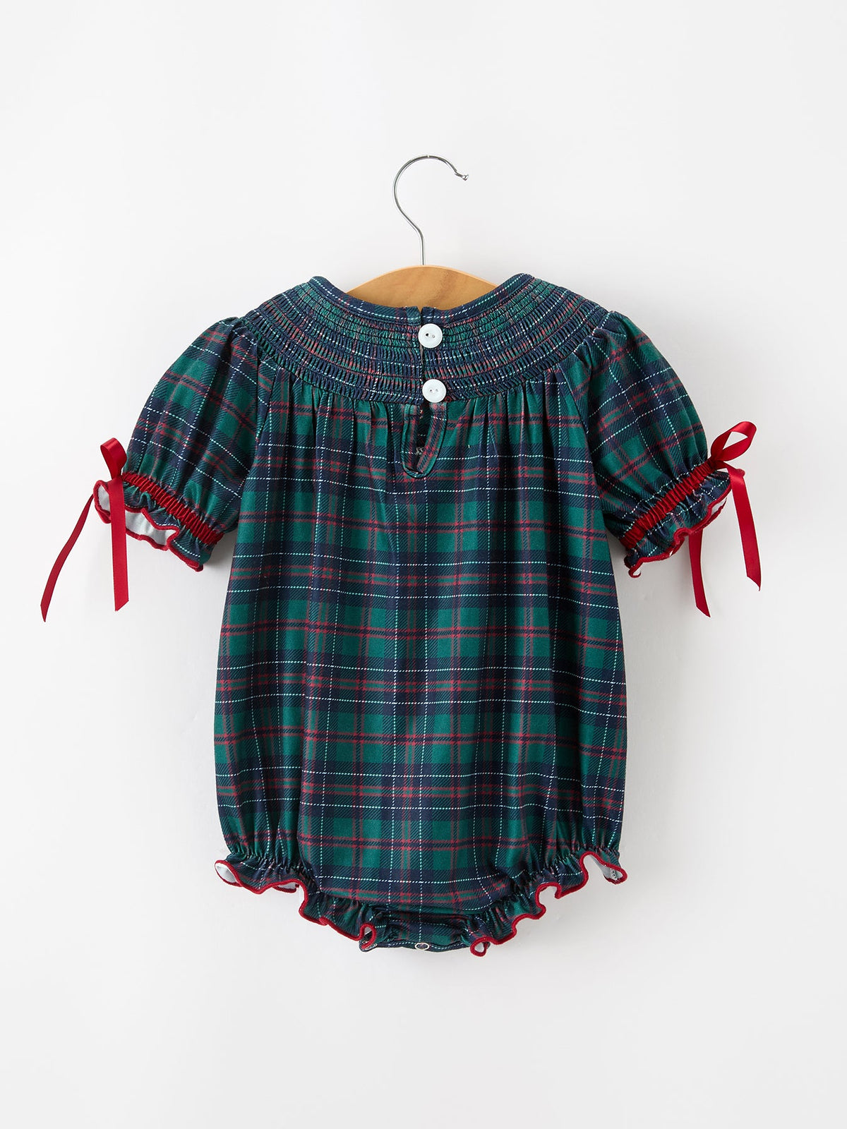 Girls Christmas Plaid Smocked Bubble Romper 2
