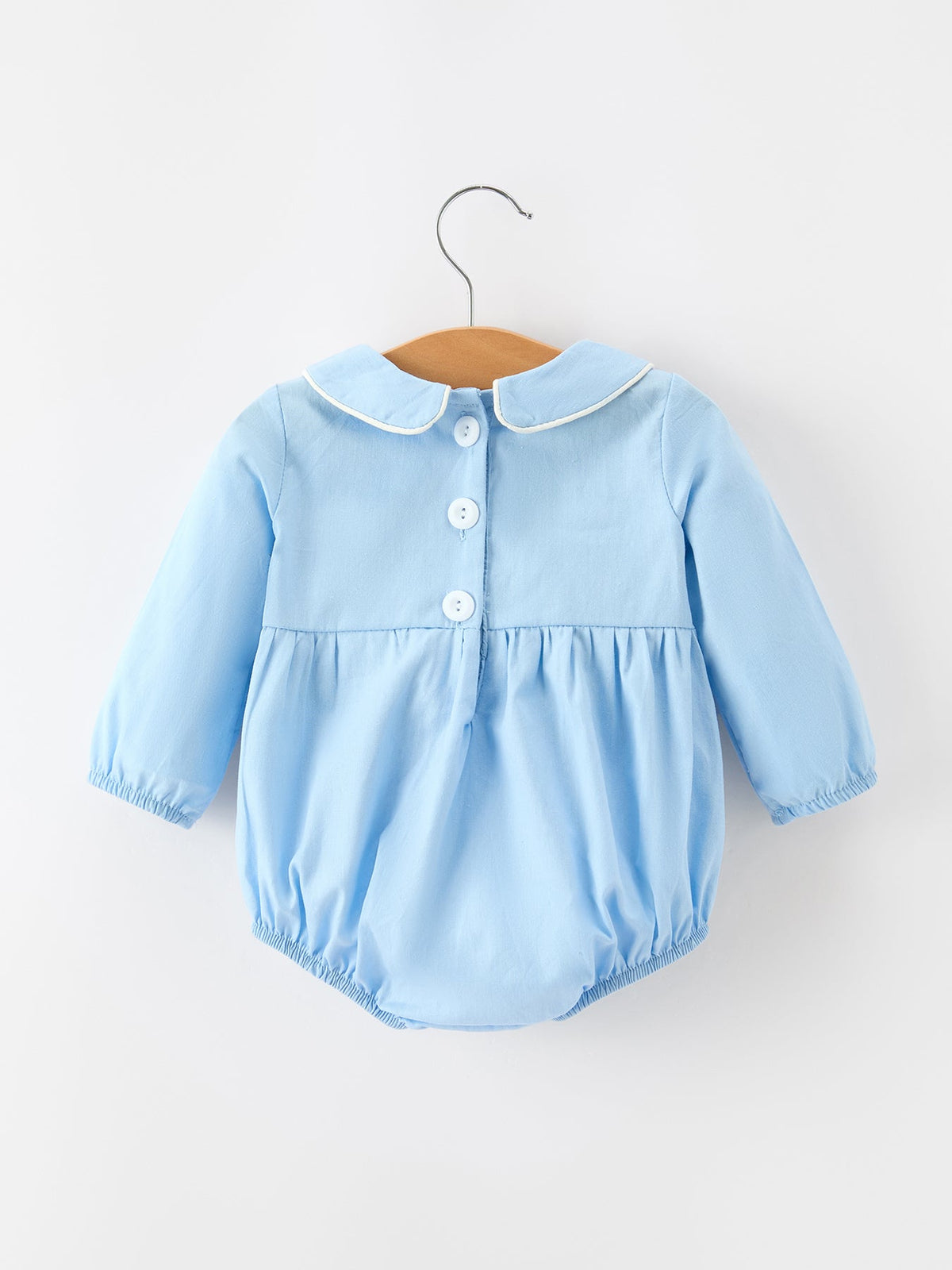 Christmas Nativity Embroidered Baby Boy Blue Smocked Romper 2