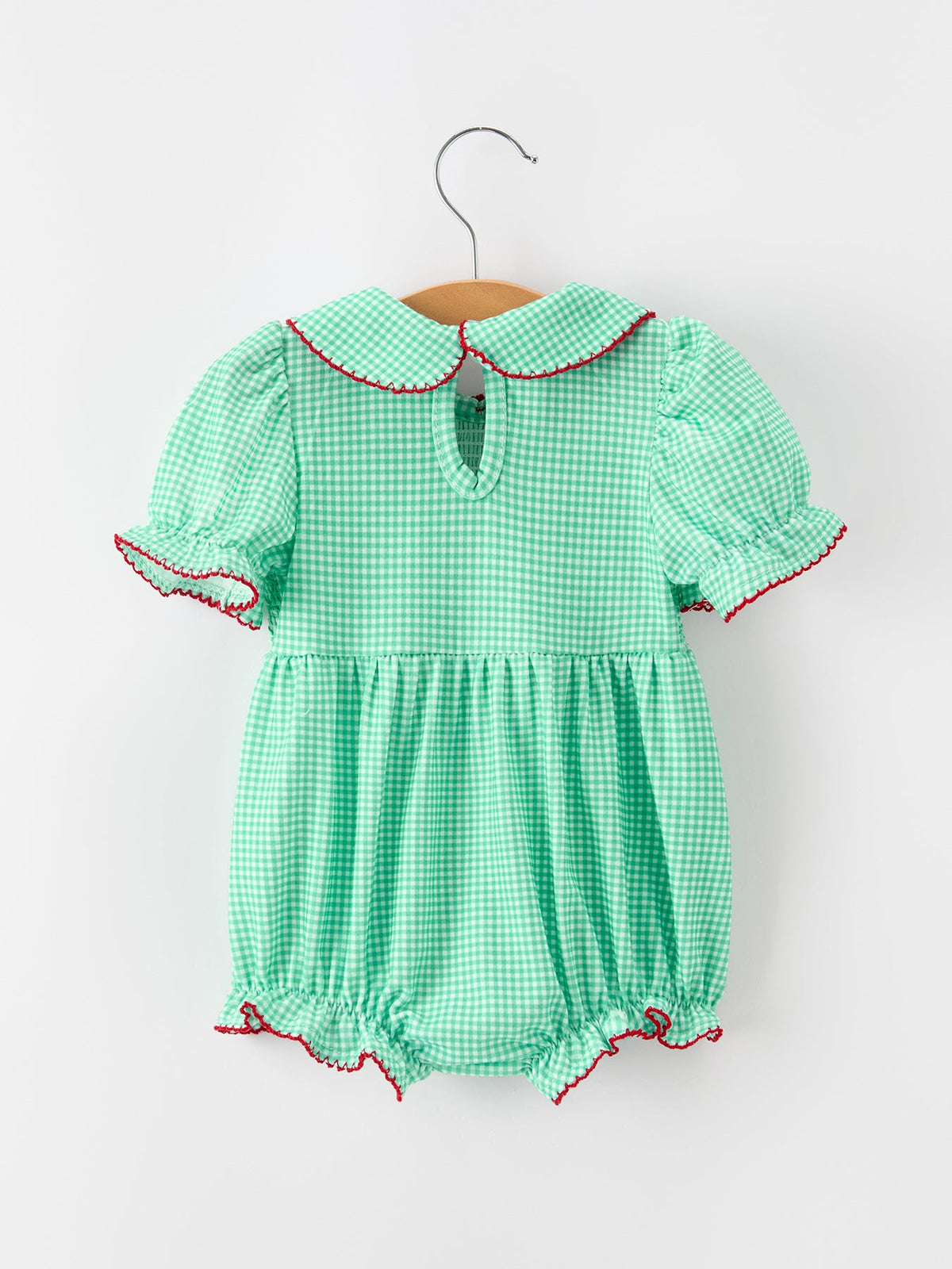 Christmas Girls Green Plaid Smocked Bow Bubble Romper 2