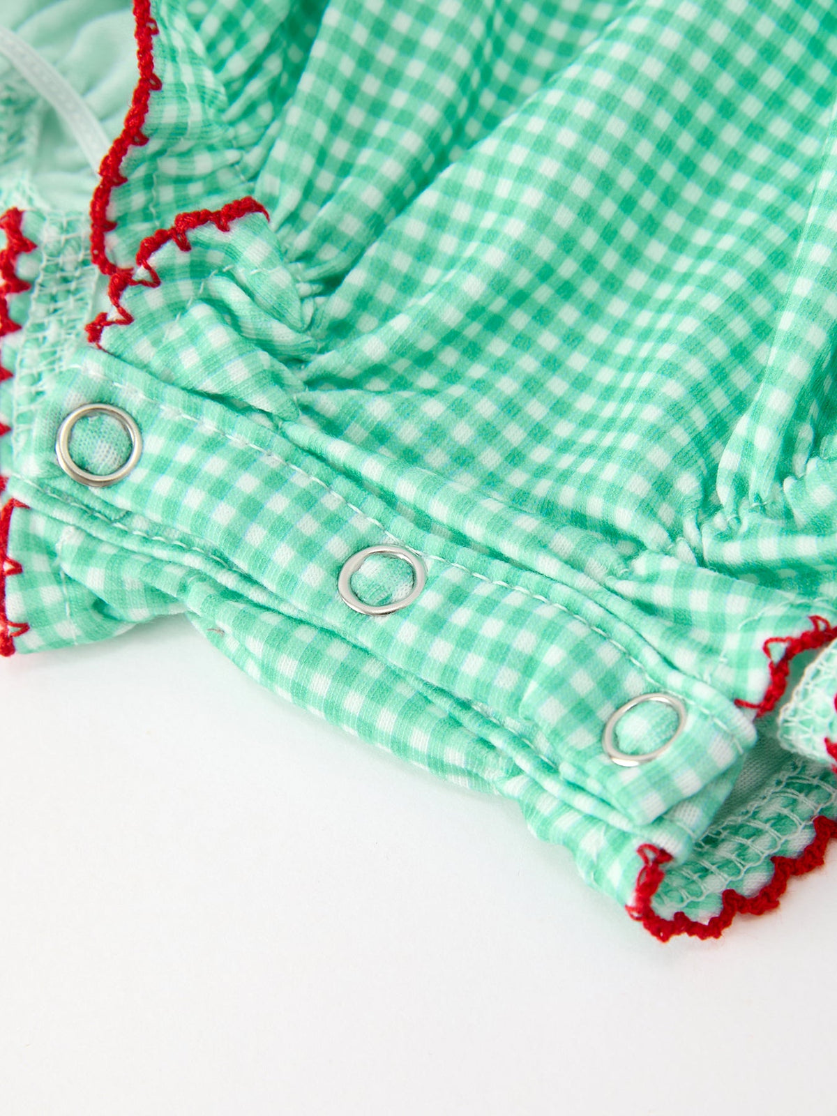 Christmas Girls Green Plaid Smocked Bow Bubble Romper 5