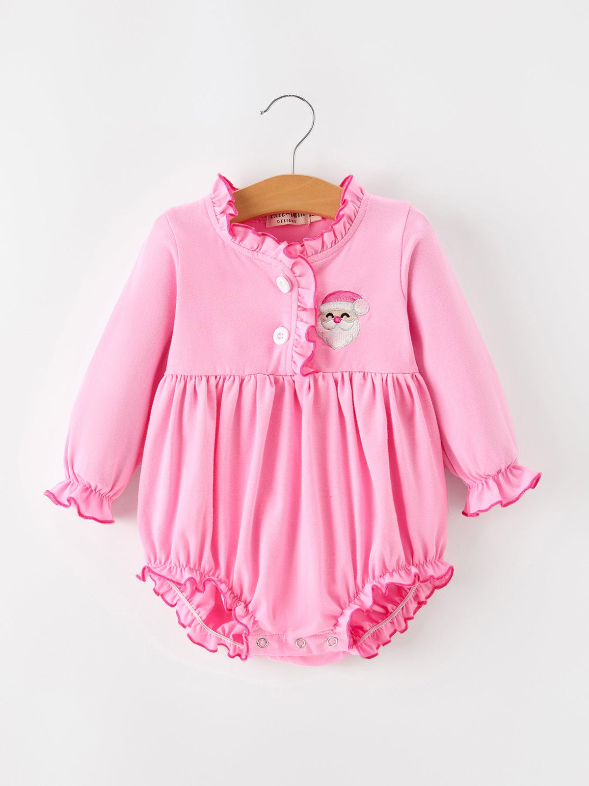 Baby Girls Christmas Santa Embroidered Ruffle Bubble Romper 1