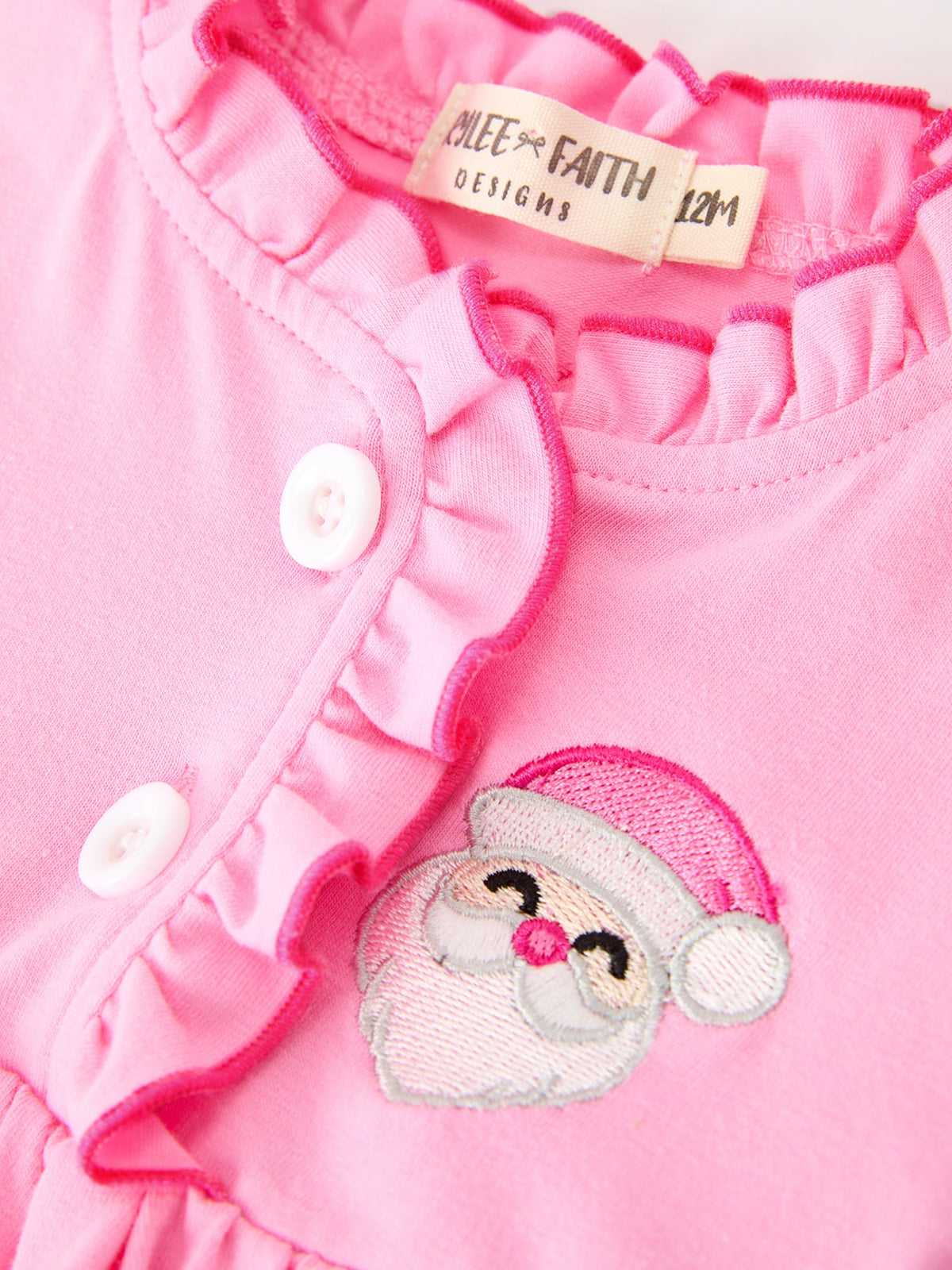 Baby Girls Christmas Santa Embroidered Ruffle Bubble Romper 3