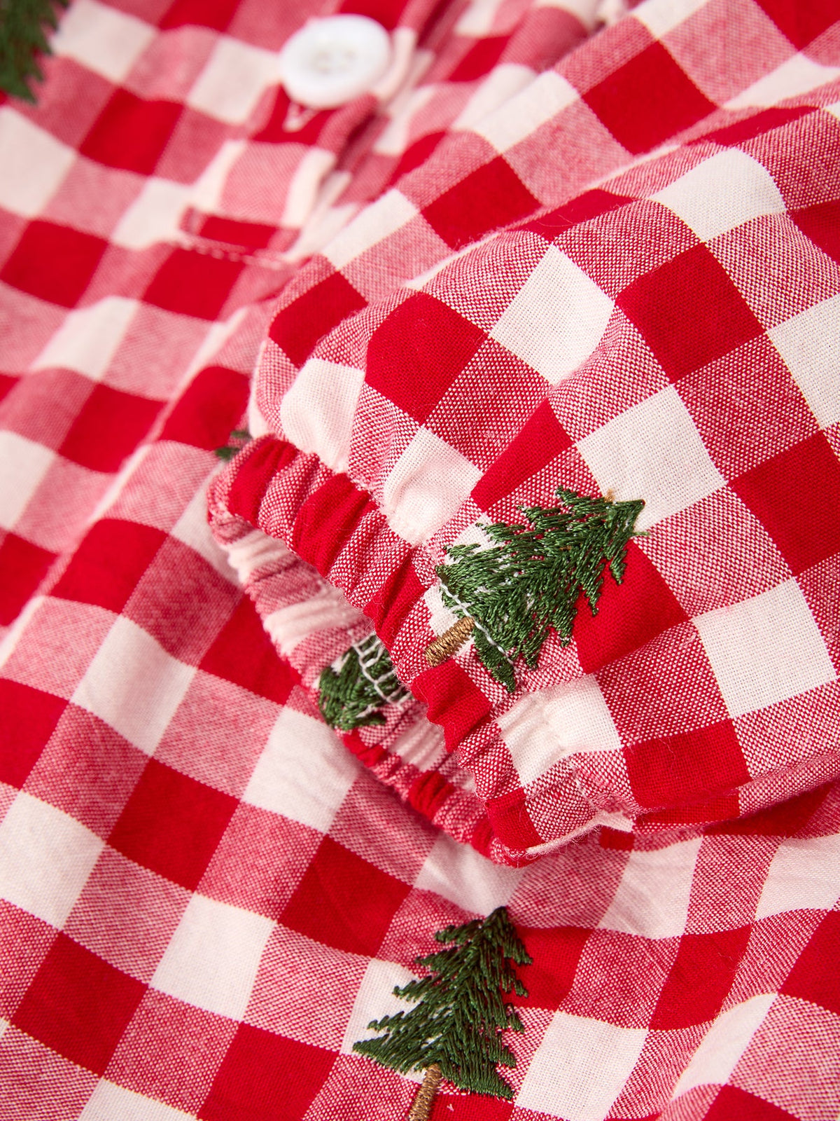 Christmas Tree Embroidered Red Plaid Baby Girls Ruffle Collar Romper 4