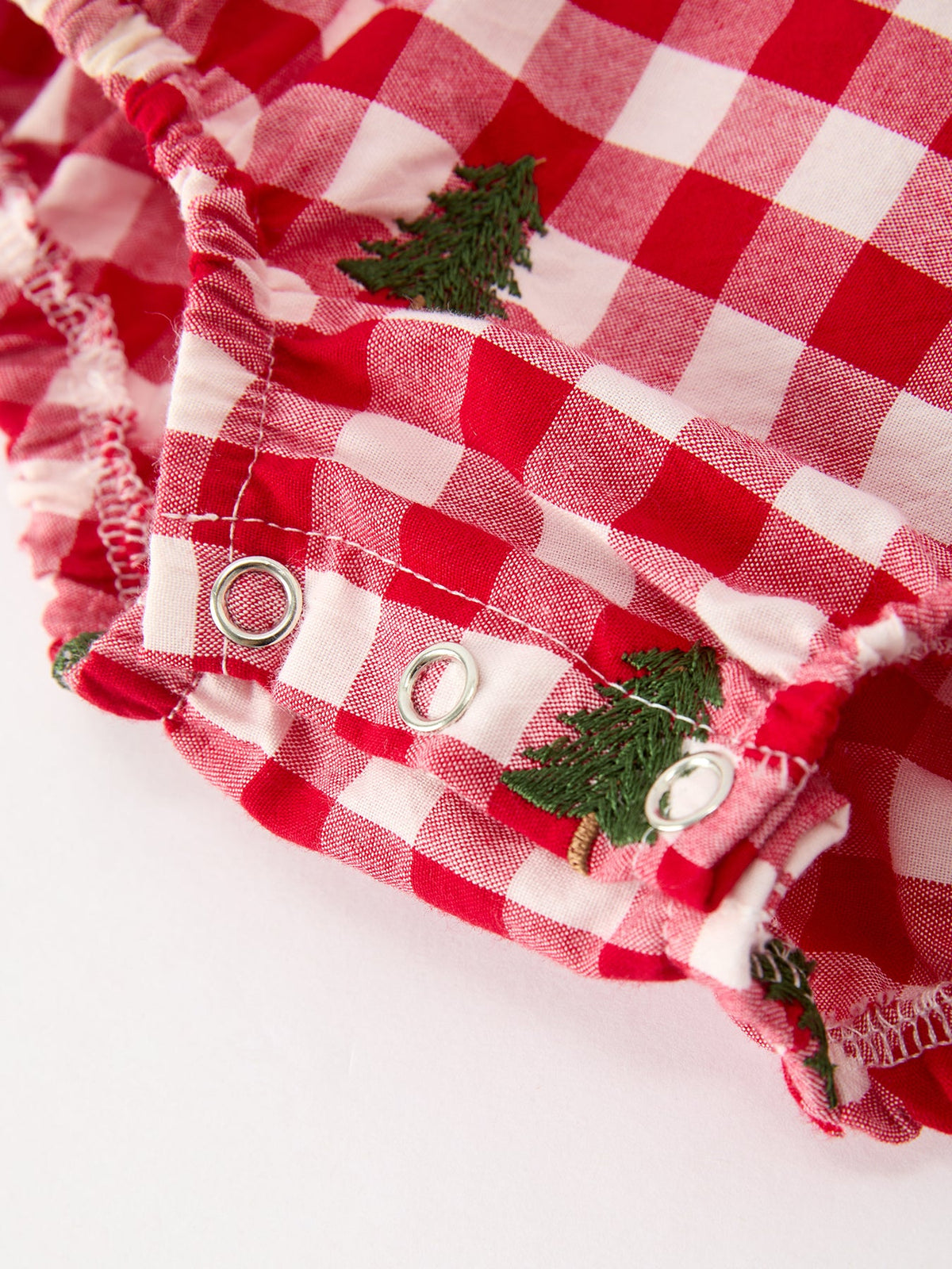 Christmas Tree Embroidered Red Plaid Baby Girls Ruffle Collar Romper 5