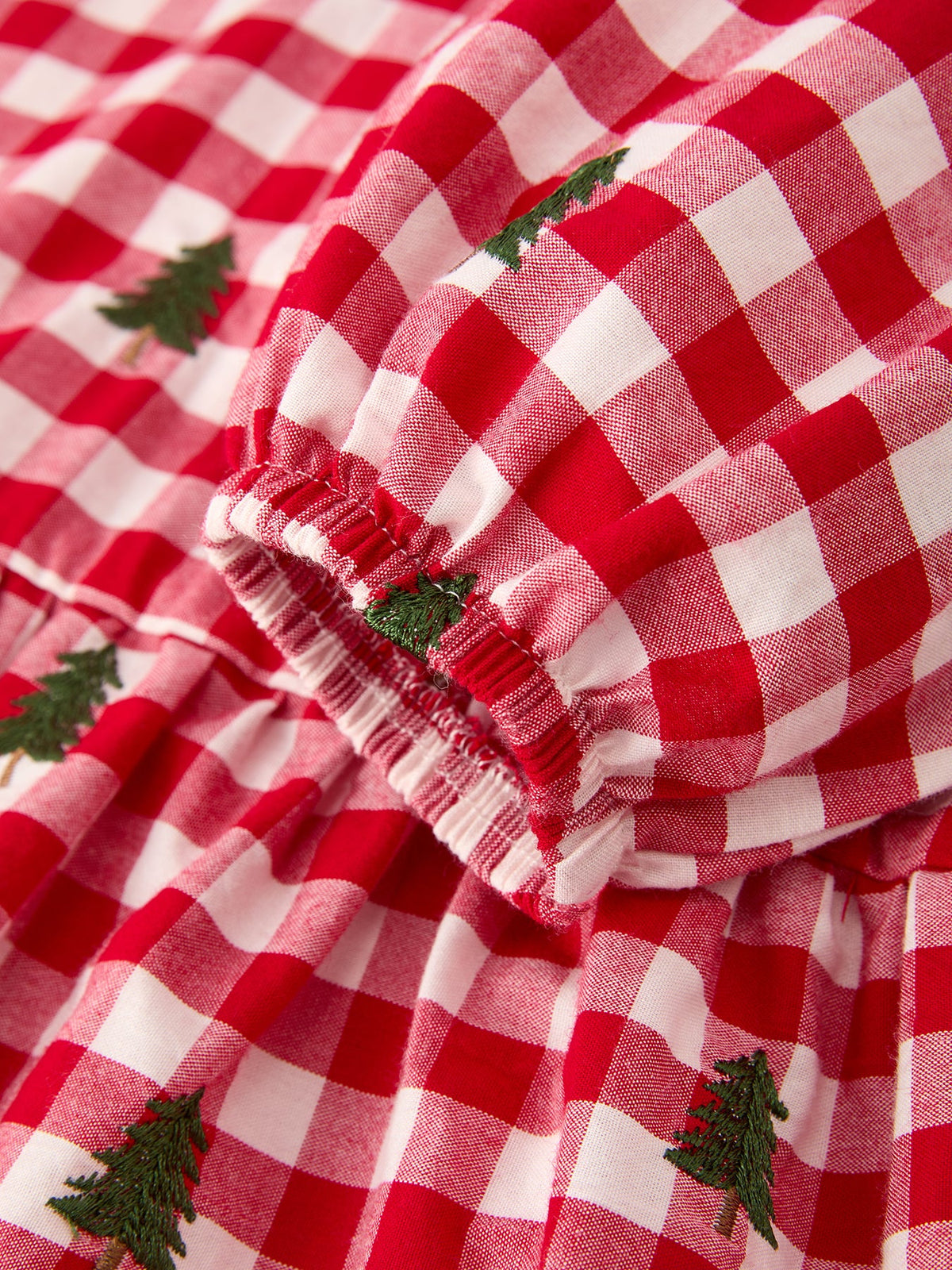 Christmas Tree Embroidered Plaid Girls Ruffle Collar Dress 4