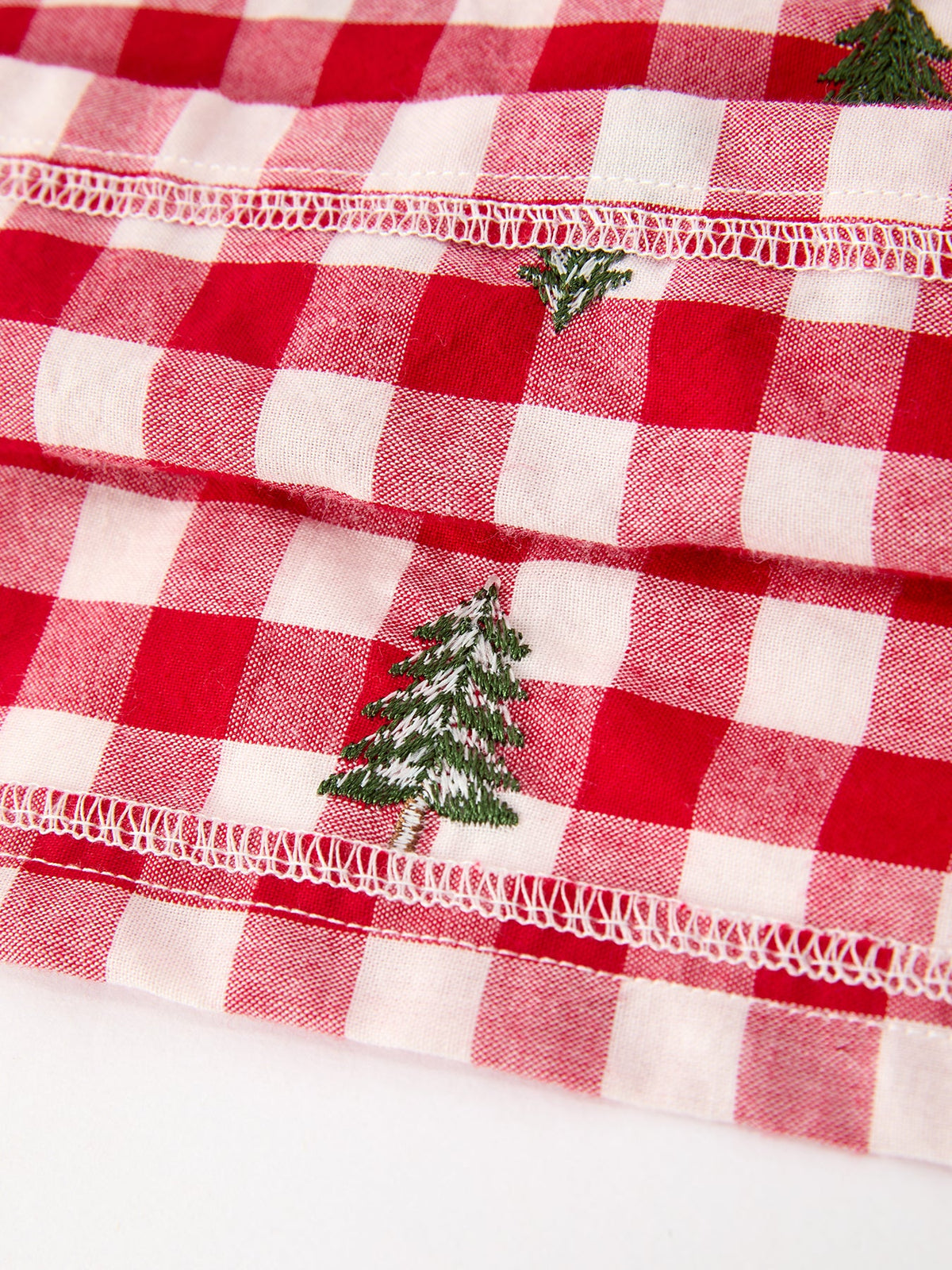 Christmas Tree Embroidered Plaid Girls Ruffle Collar Dress 5