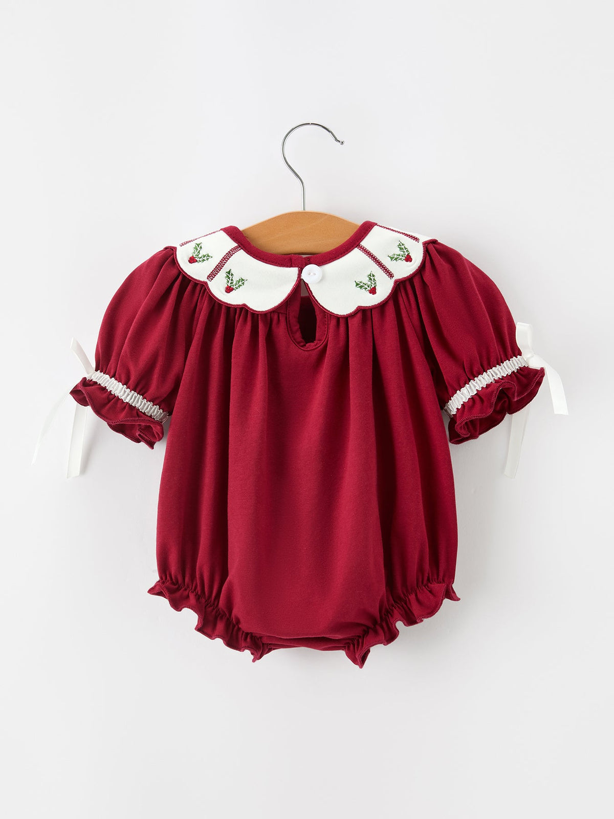 Christmas Holly Embroidered Baby Romper Petals Collar Ruffle 2