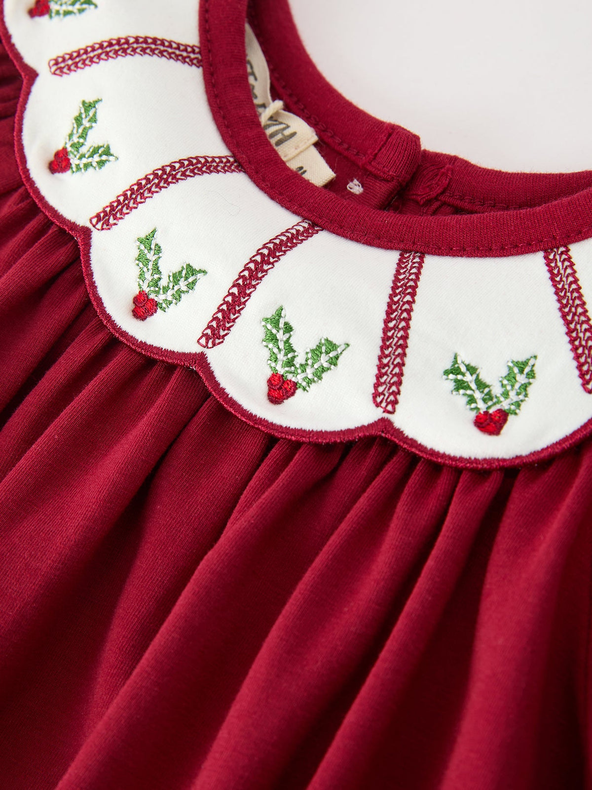 Christmas Holly Embroidered Baby Romper Petals Collar Ruffle 3