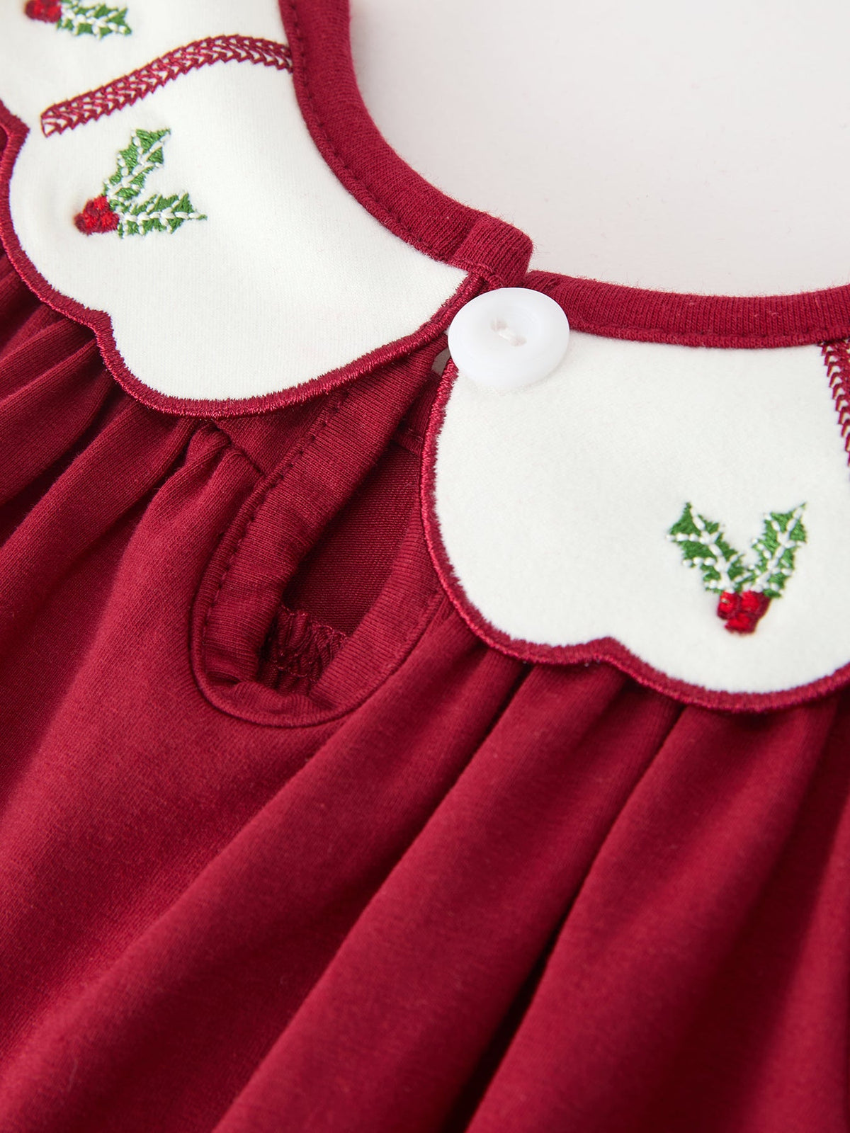Christmas Holly Embroidered Baby Romper Petals Collar Ruffle 5