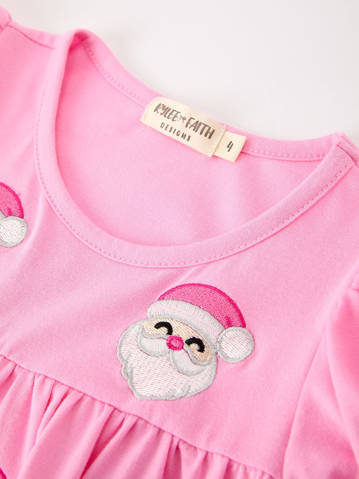 Christmas Santa Embroidery Girls Dress Ruffle Sleeve 3