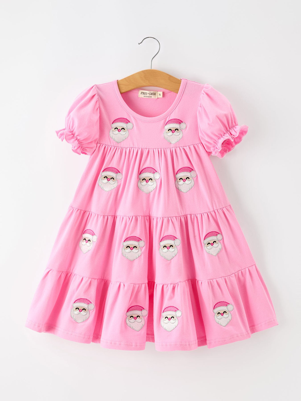 Christmas Santa Embroidery Girls Dress Ruffle Sleeve 1