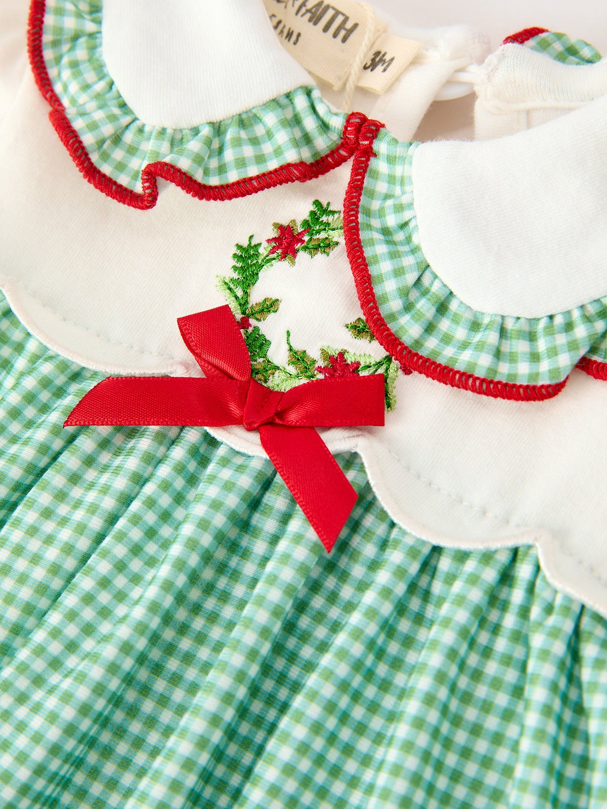 Baby Girls Christmas Green Plaid Embroidered Dress Top & Bloomer Set 3