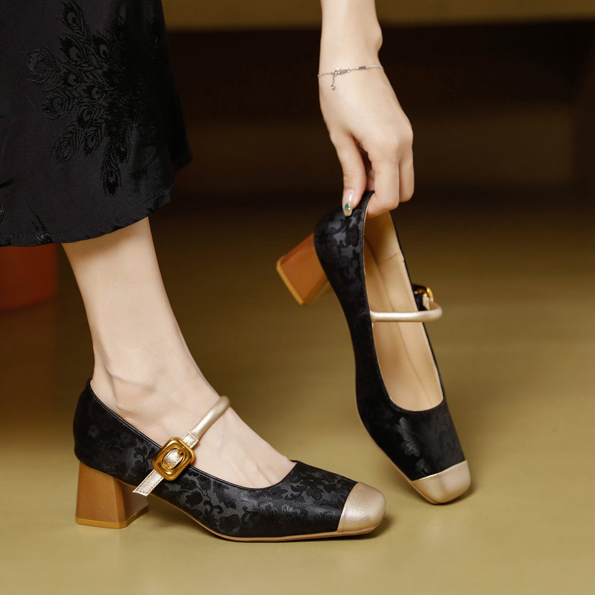 Chanel-inspired Vintage Versatile Chunky-heel Square-toe Low-cut Womens Shoes 2