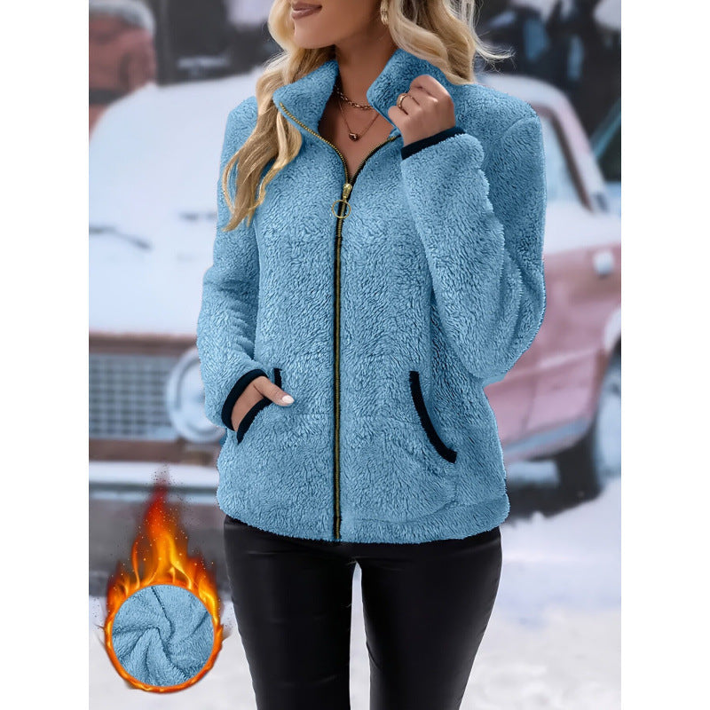 Double-Sided Fleece Zip-Up Cardigan - Casual Plush Hooded Jacket for Men Women Winter Warm Outerwear 5