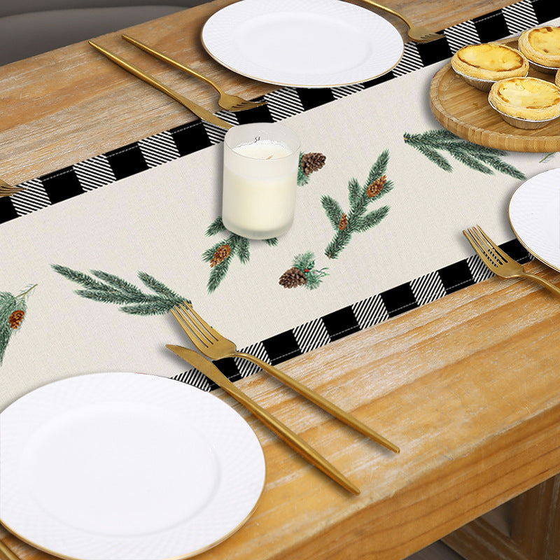 Red car printed table flag Christmas red black checkered linen living room decoration tablecloth 3