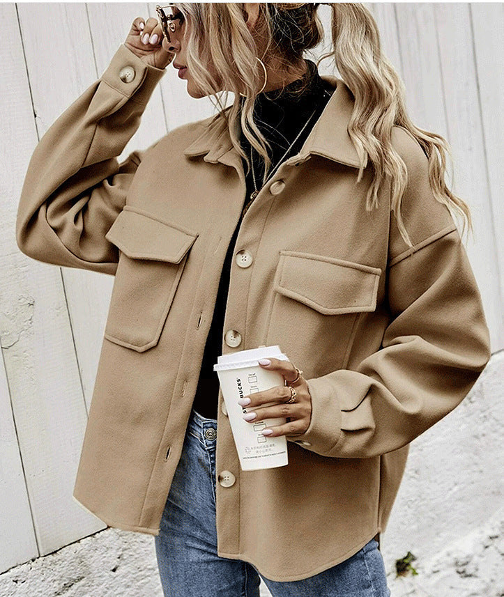 Winter Coat Women Lapel Single-breasted Thickened Solid Color Jacket Woolen Loose Short Coat For Women Fashion Outwear Clothing 4
