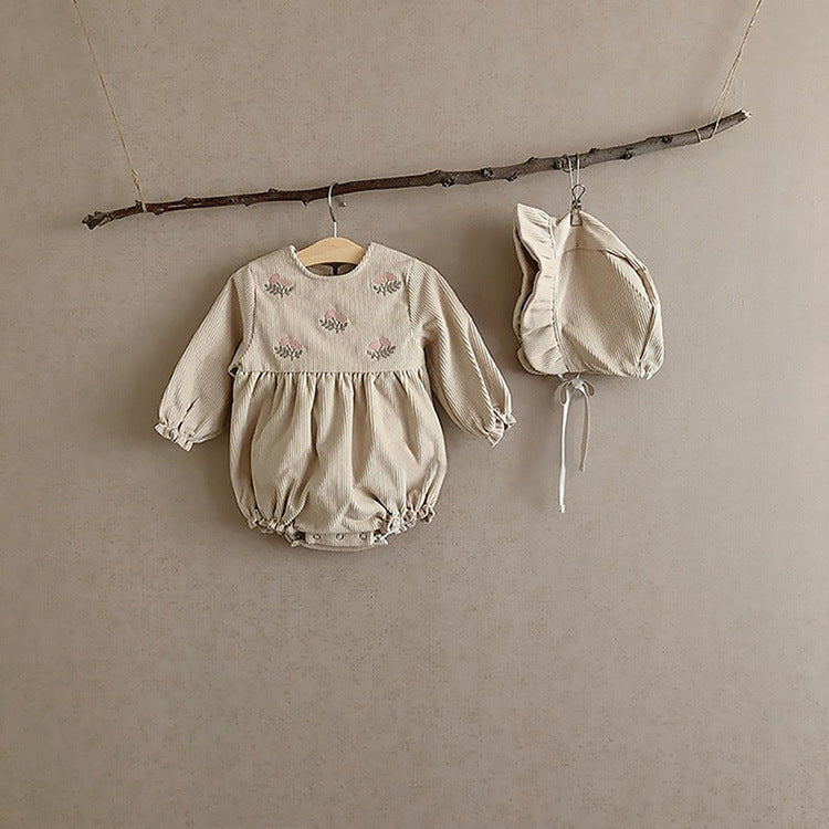 Kids Corduroy Embroidered Long Sleeve Romper Bodysuit 8