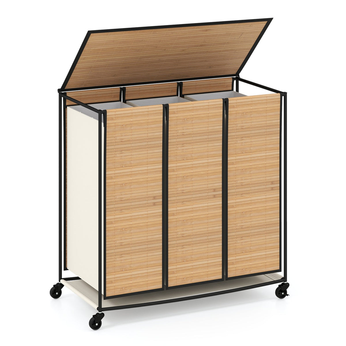 3-Section Laundry Hamper with Lid and Wheels - 21.4 Gal 2