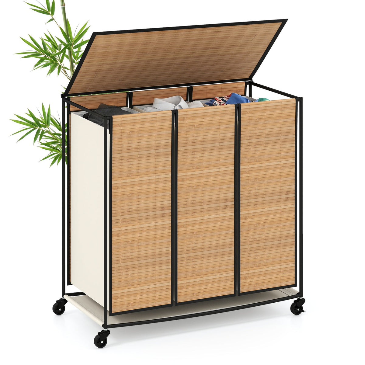3-Section Laundry Hamper with Lid and Wheels - 21.4 Gal 3