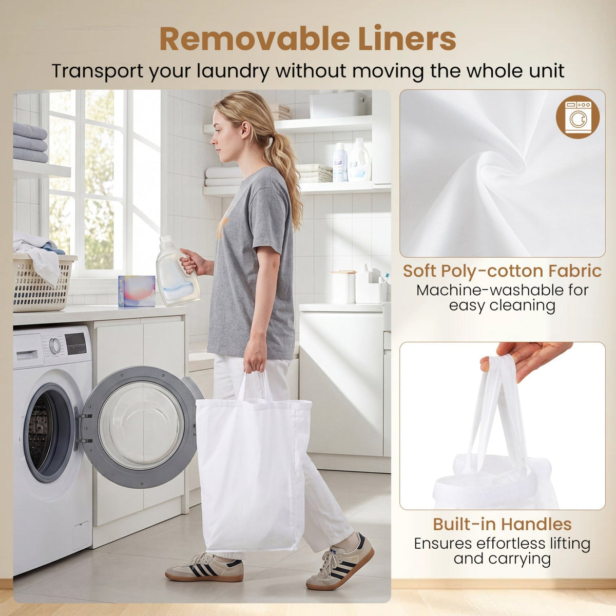 3-Section Laundry Hamper with Lid and Wheels - 21.4 Gal 7